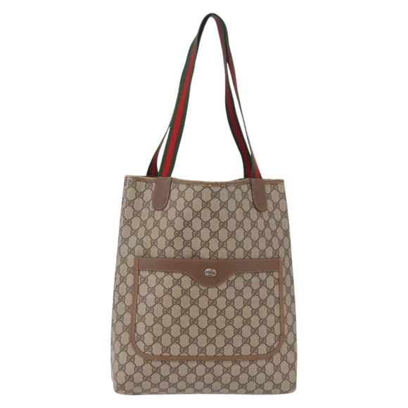 GUCCI GG Supreme Web Sherry Line Tote Bag PVC Beige Gold 39 02 003 Auth ka5917