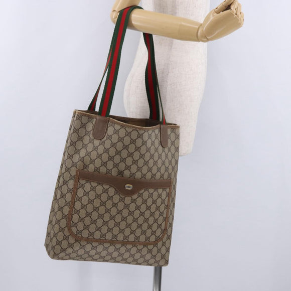 GUCCI GG Supreme Web Sherry Line Tote Bag PVC Beige Gold 39 02 003 Auth ka5917