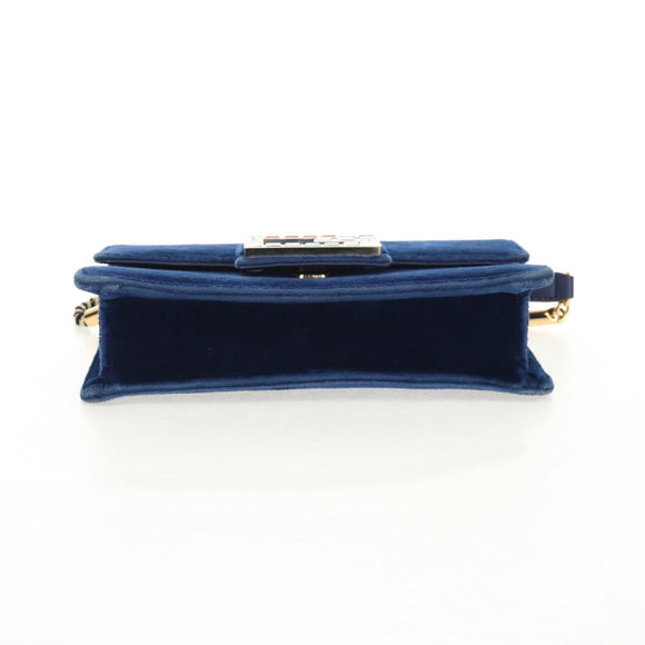 GUCCI Shoulder Bag Velor Blue Gold 544242 Auth ka591V