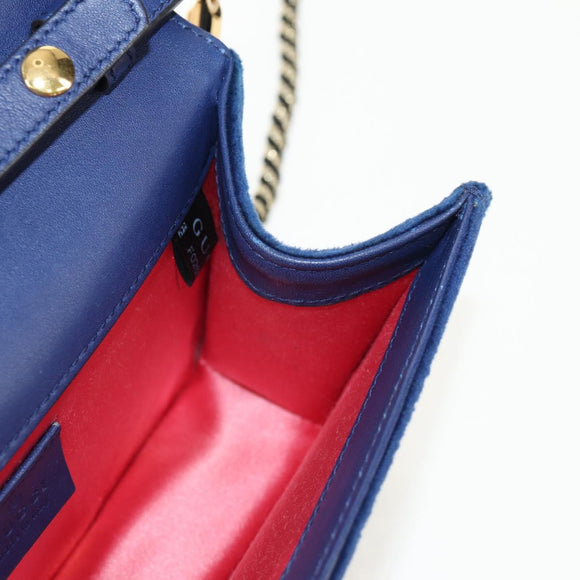 GUCCI Shoulder Bag Velor Blue Gold 544242 Auth ka591V