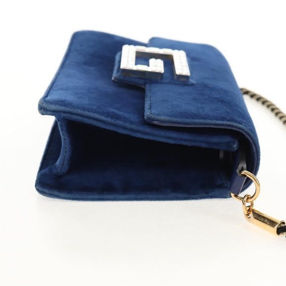 GUCCI Shoulder Bag Velor Blue Gold 544242 Auth ka591V