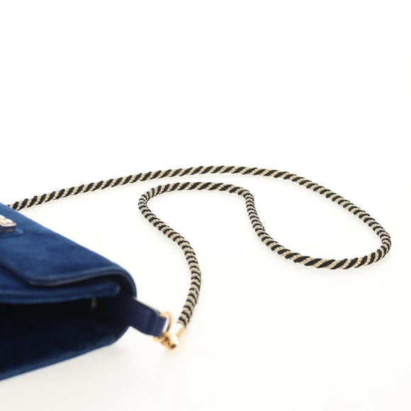 GUCCI Shoulder Bag Velor Blue Gold 544242 Auth ka591V