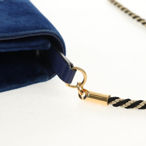 GUCCI Shoulder Bag Velor Blue Gold 544242 Auth ka591V