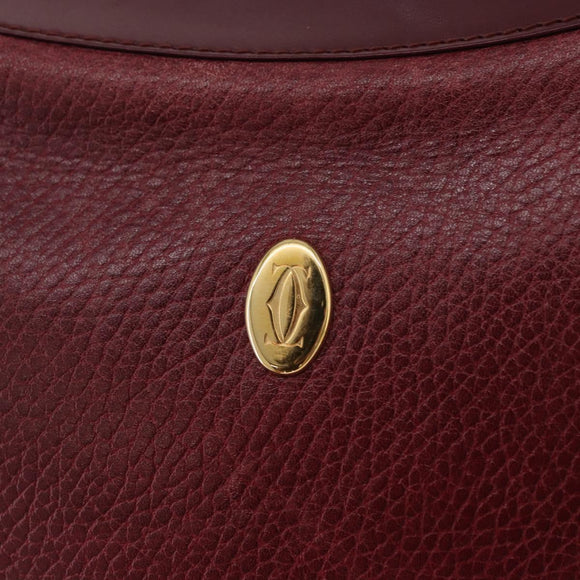 CARTIER Must Line Shoulder Bag Leather Bordeaux Gold Auth ka5921