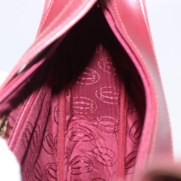 CARTIER Must Line Shoulder Bag Leather Bordeaux Gold Auth ka5921