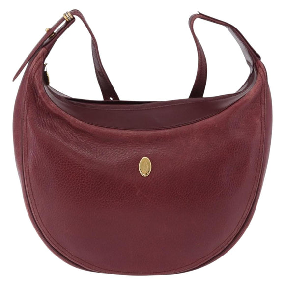 CARTIER Must Line Shoulder Bag Leather Bordeaux Gold Auth ka5921