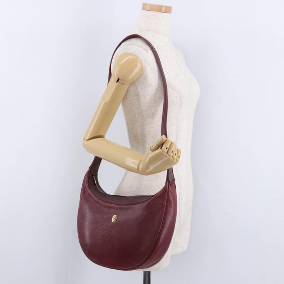 CARTIER Must Line Shoulder Bag Leather Bordeaux Gold Auth ka5921