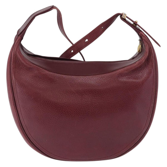 CARTIER Must Line Shoulder Bag Leather Bordeaux Gold Auth ka5921
