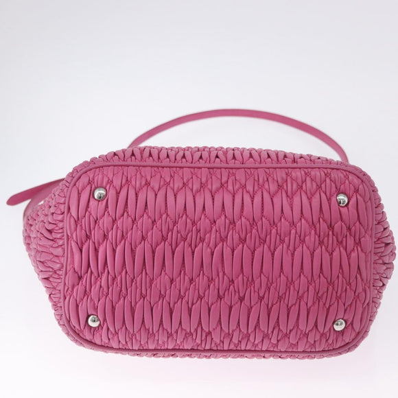 Miu Miu Matelasse Hand Bag Leather 2way Pink Gold Auth ka5923A