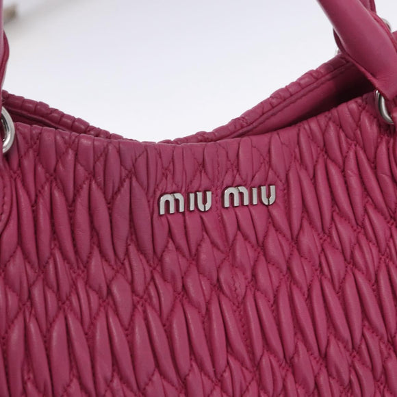 Miu Miu Matelasse Hand Bag Leather 2way Pink Gold Auth ka5923A