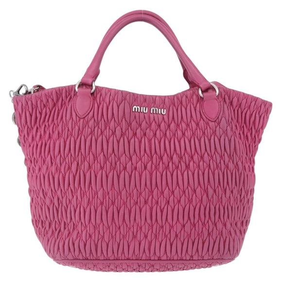 Miu Miu Matelasse Hand Bag Leather 2way Pink Gold Auth ka5923A