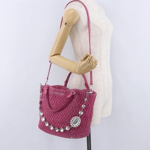 Miu Miu Matelasse Hand Bag Leather 2way Pink Gold Auth ka5923A