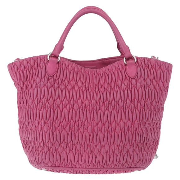 Miu Miu Matelasse Hand Bag Leather 2way Pink Gold Auth ka5923A