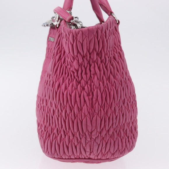 Miu Miu Matelasse Hand Bag Leather 2way Pink Gold Auth ka5923A