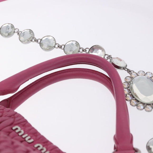 Miu Miu Matelasse Hand Bag Leather 2way Pink Gold Auth ka5923A