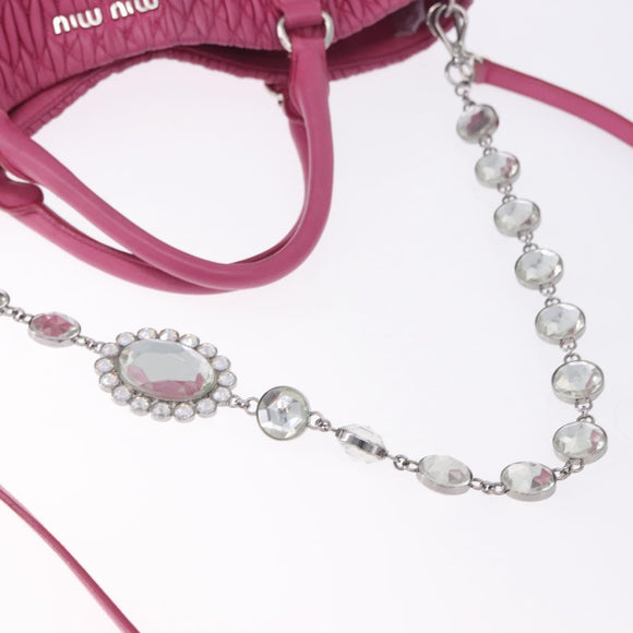 Miu Miu Matelasse Hand Bag Leather 2way Pink Gold Auth ka5923A