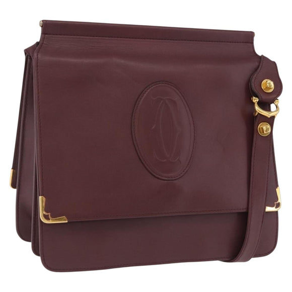 CARTIER Must Line Shoulder Bag Leather Bordeaux Gold Auth ka5924