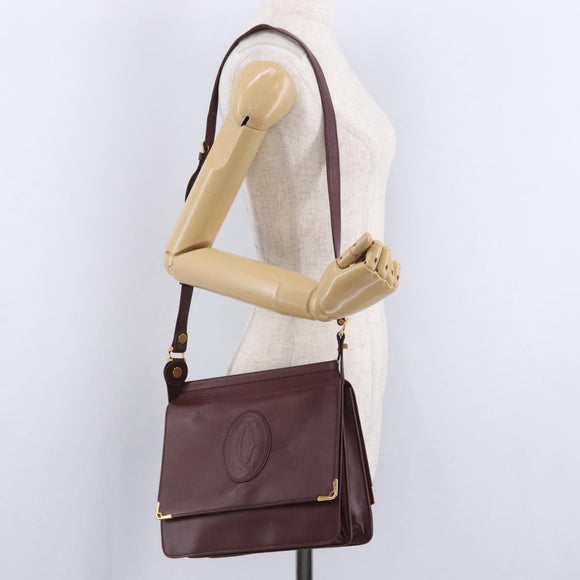 CARTIER Must Line Shoulder Bag Leather Bordeaux Gold Auth ka5924