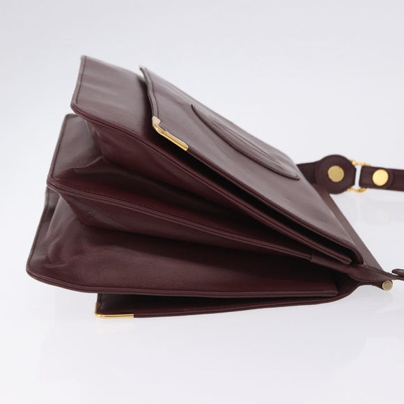 CARTIER Must Line Shoulder Bag Leather Bordeaux Gold Auth ka5924
