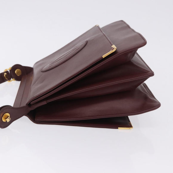 CARTIER Must Line Shoulder Bag Leather Bordeaux Gold Auth ka5924