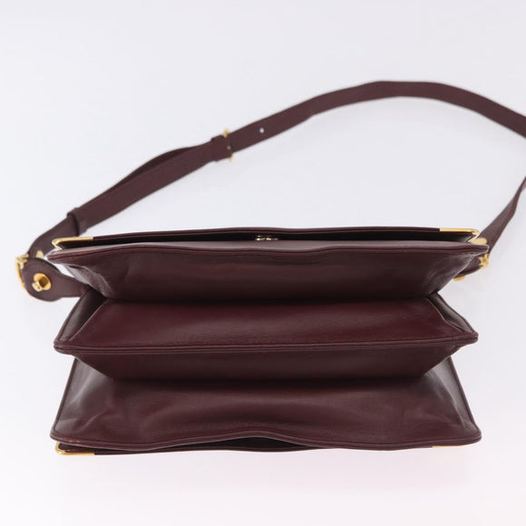 CARTIER Must Line Shoulder Bag Leather Bordeaux Gold Auth ka5924