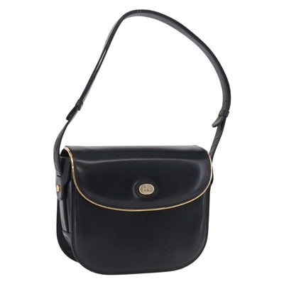 GUCCI Shoulder Bag Leather Black Gold Auth ka5927A