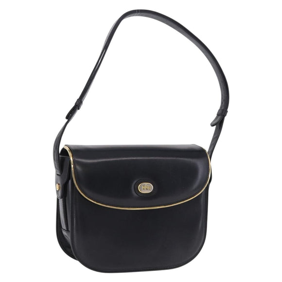 GUCCI Shoulder Bag Leather Black Gold Auth ka5927A