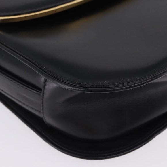 GUCCI Shoulder Bag Leather Black Gold Auth ka5927A