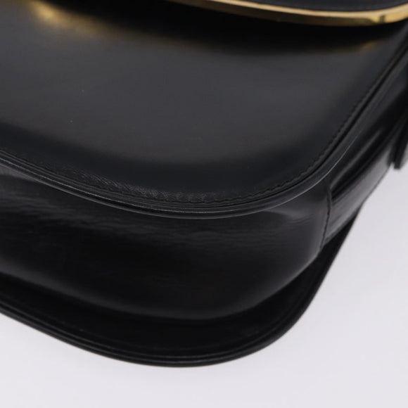 GUCCI Shoulder Bag Leather Black Gold Auth ka5927A
