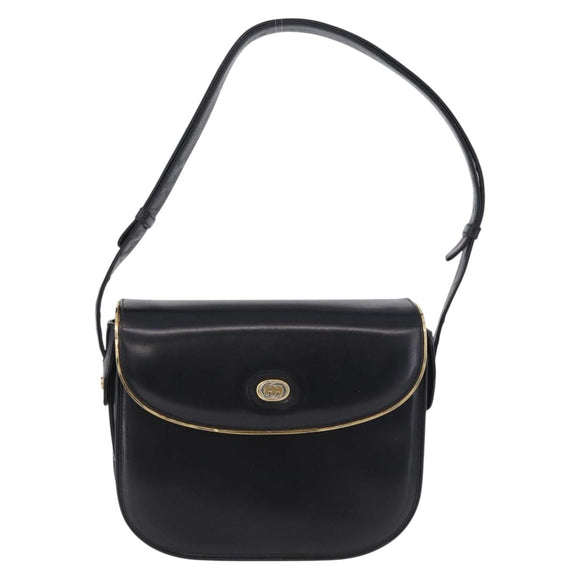 GUCCI Shoulder Bag Leather Black Gold Auth ka5927A