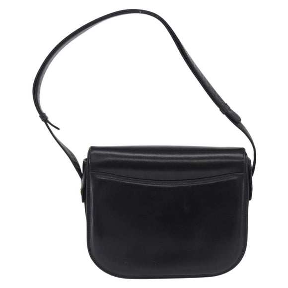 GUCCI Shoulder Bag Leather Black Gold Auth ka5927A