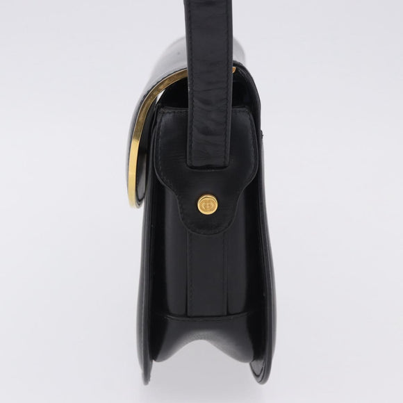 GUCCI Shoulder Bag Leather Black Gold Auth ka5927A