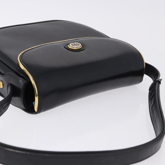 GUCCI Shoulder Bag Leather Black Gold Auth ka5927A