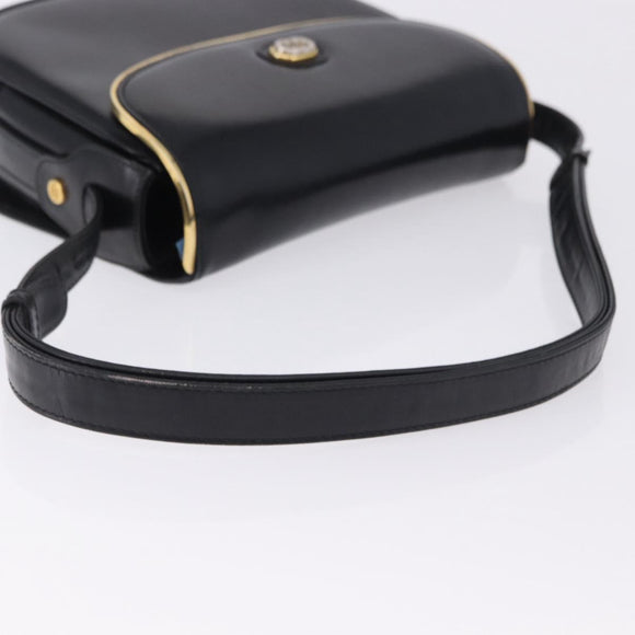 GUCCI Shoulder Bag Leather Black Gold Auth ka5927A