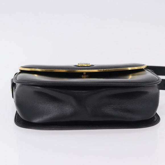 GUCCI Shoulder Bag Leather Black Gold Auth ka5927A