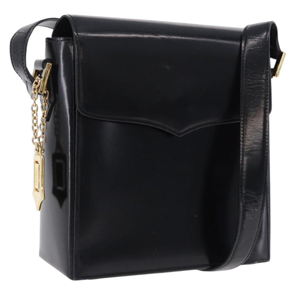 SAINT LAURENT Shoulder Bag Leather Black Gold Auth ka5928
