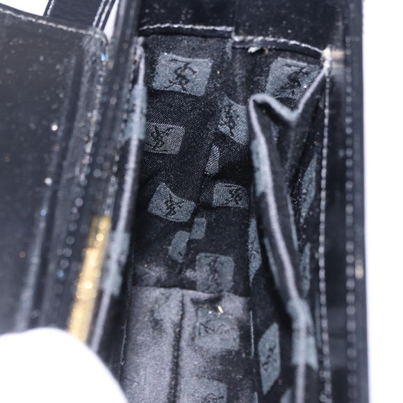 SAINT LAURENT Shoulder Bag Leather Black Gold Auth ka5928