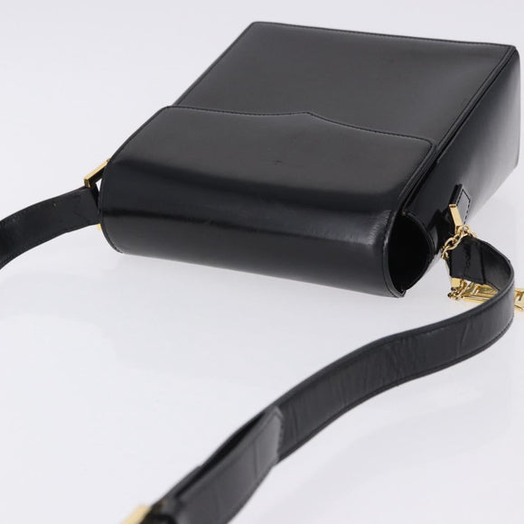 SAINT LAURENT Shoulder Bag Leather Black Gold Auth ka5928