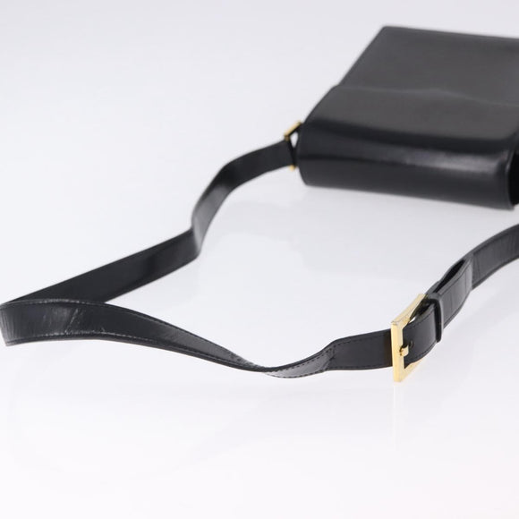 SAINT LAURENT Shoulder Bag Leather Black Gold Auth ka5928