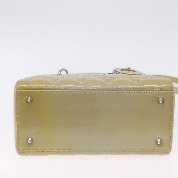 Christian Dior Canage Bag Patent leather 2way LIme Green Silver Auth ka5929A
