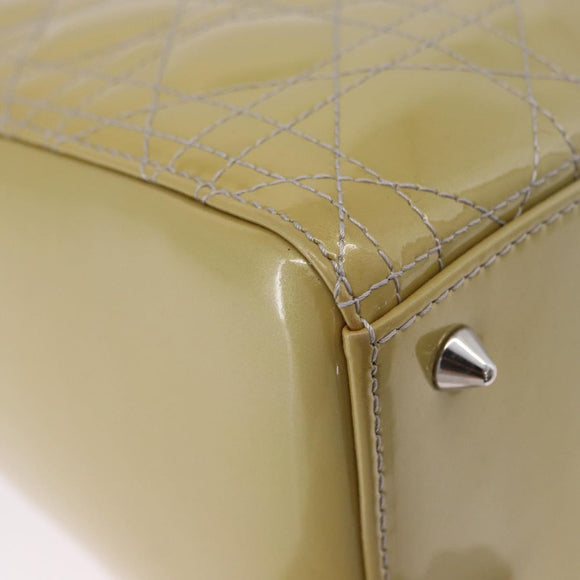 Christian Dior Canage Bag Patent leather 2way LIme Green Silver Auth ka5929A