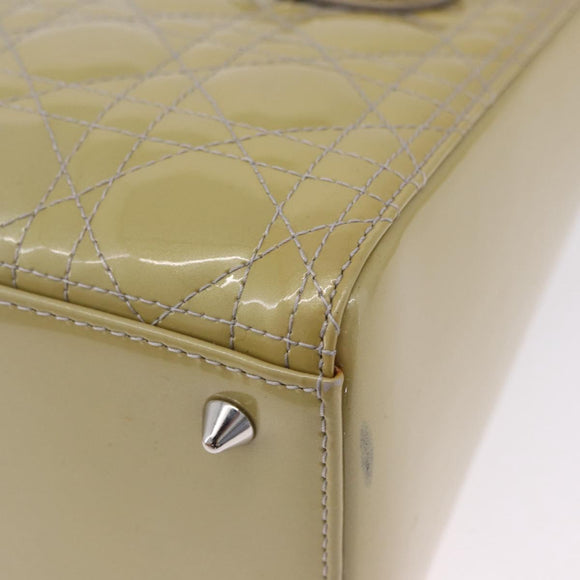 Christian Dior Canage Bag Patent leather 2way LIme Green Silver Auth ka5929A