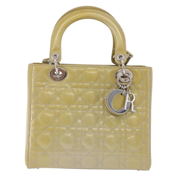 Christian Dior Canage Bag Patent leather 2way LIme Green Silver Auth ka5929A