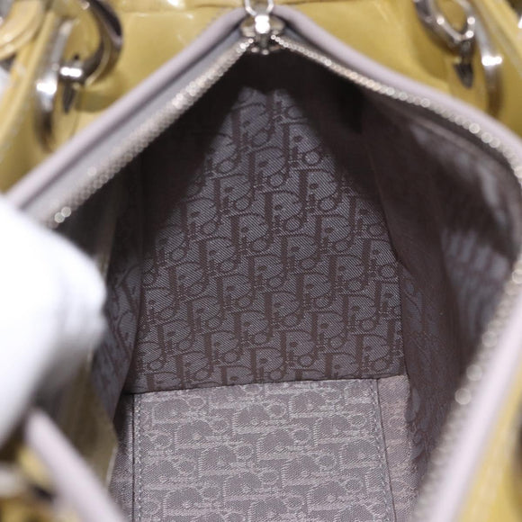 Christian Dior Canage Bag Patent leather 2way LIme Green Silver Auth ka5929A