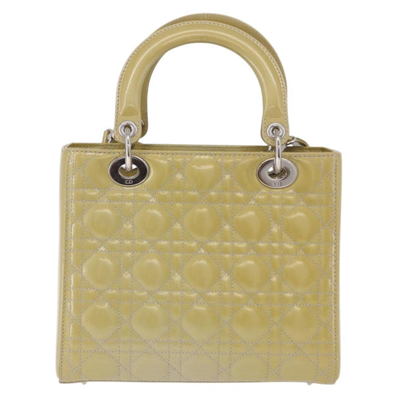 Christian Dior Canage Bag Patent leather 2way LIme Green Silver Auth ka5929A