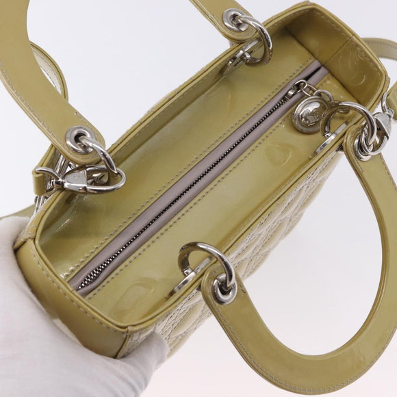 Christian Dior Canage Bag Patent leather 2way LIme Green Silver Auth ka5929A