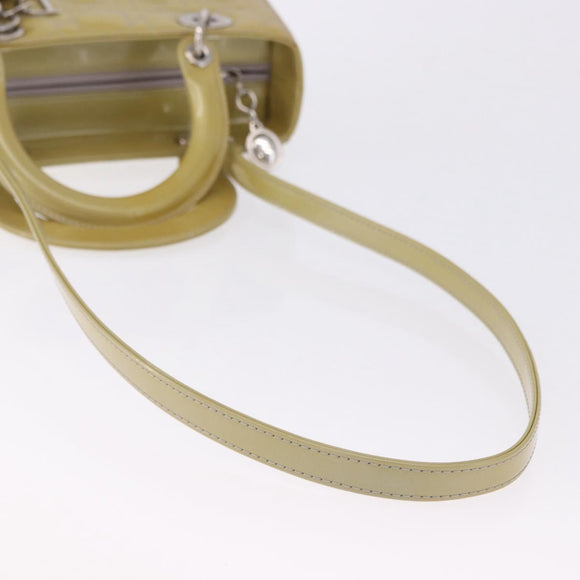 Christian Dior Canage Bag Patent leather 2way LIme Green Silver Auth ka5929A