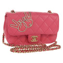 CHANEL Matelasse Chain Shoulder Bag Lamb Skin Pink Gold CC Auth ka592M-1