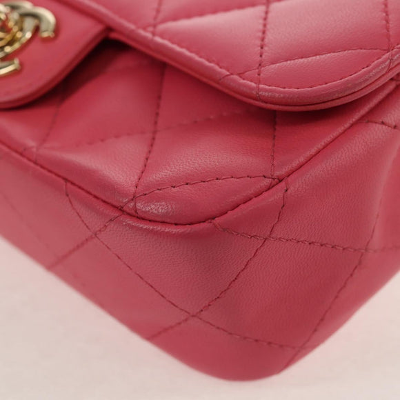CHANEL Matelasse Chain Shoulder Bag Lamb Skin Pink Gold CC Auth ka592M