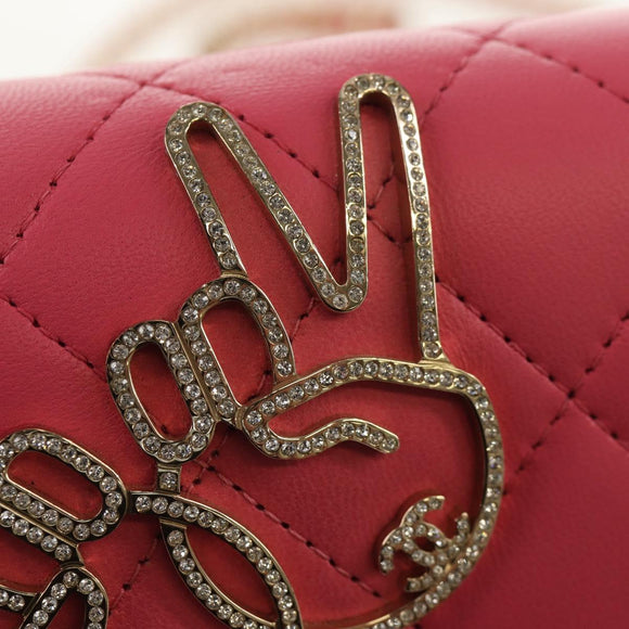 CHANEL Matelasse Chain Shoulder Bag Lamb Skin Pink Gold CC Auth ka592M